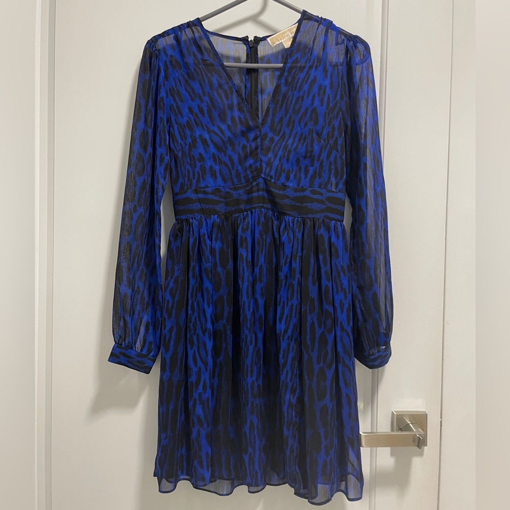 Michael Kors Vibrant Blue and Black Animal Print Dress